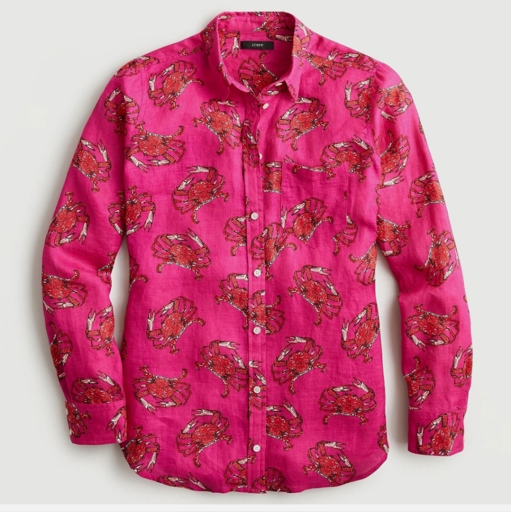 J. Crew Pink Crab Print Women's Button Down Shirt